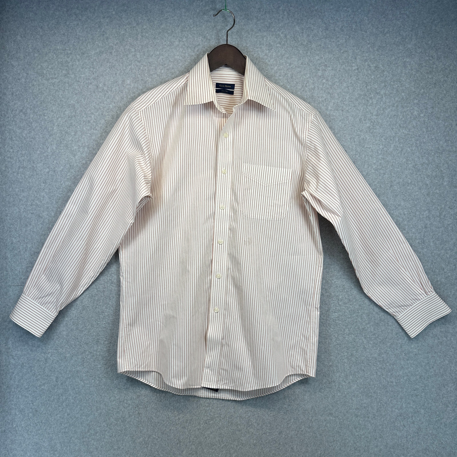 Club Room Iron-Free Shirt Mens Medium White Orange Striped Cotton Button Up